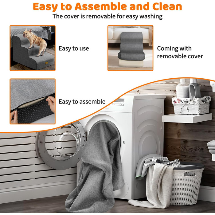 Сходинка для собак Gimars 30D з широкою сходинкою, 3 ступені, 40 см, знімний чохол та антиковзаюче покриття. Підходить для малих собак до дивану, ліжка, авто.