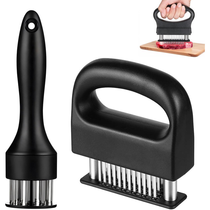 Змінник текстури м'яса 2 шт. з нержавіючої сталі, ніж для відбивання м'яса з 48 та 21 лезом для стейків, курки, свинини, риби, барбекю