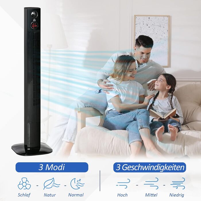 Турбовентилятор HOMCOM з пультом керування, 45W, осциляція, аромадифузор, таймер, 3 режими, чорний