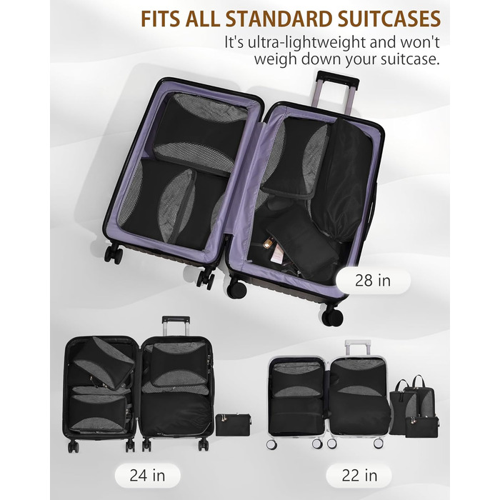 Органайзери для валізи Anjing Compression Cubes - 10 шт., компресійні кишені для подорожей, сірий колір