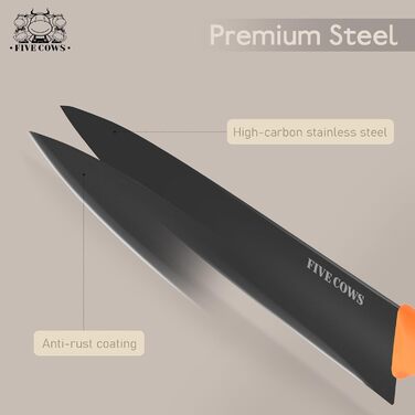 Набір кухонних ножів FIVE COWS з 14 предметів: професійний набір ножів для дому (Оранжевий)