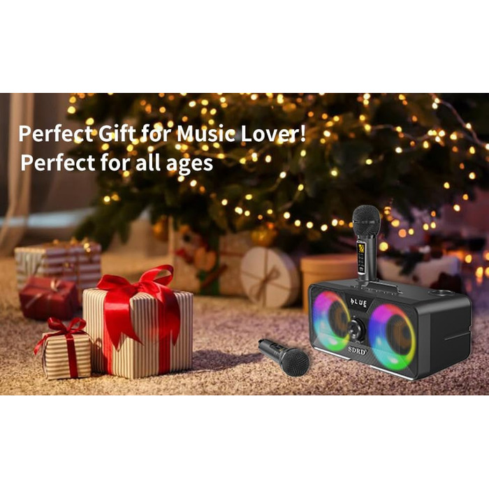 Портативна караоке-машина з Bluetooth, 20W, 2 бездротові мікрофони, PA-система для дому, вечірок, церкви, пікніка, на відкритому повітрі, чорний