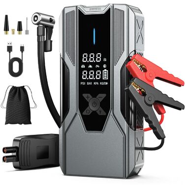 Powerbank для автомобіля 8000A Starthilfe, пусковий пристрій з компресором 150PSI, 26800mAh для бензинових та дизельних двигунів (до 12.0L), зарядний пристрій для акумулятора