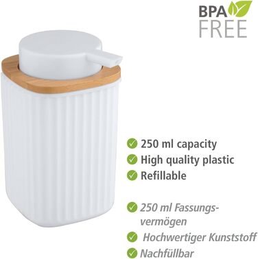 Дозатор для мила WENKO Rotello, 250 мл, з бамбуковим декором, для мила та засобів для миття посуду, червоний/натуральний