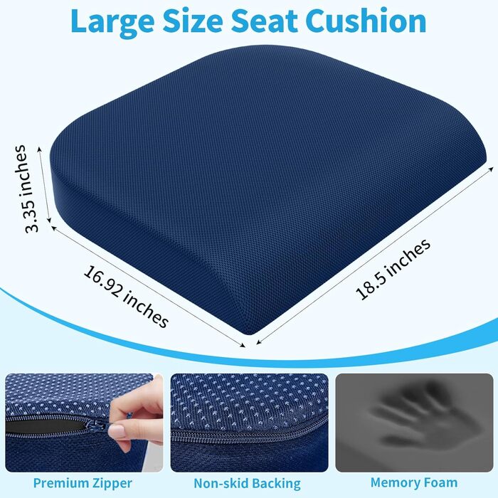 Подушка для сидіння TranquilRelax з Memory Foam (X-Large, блакитна) для офісного крісла, дому та авто. Зменшує біль у спині, куприку, сідницях та при ішіасі.