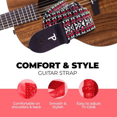 Гітарний ремінь Perri's Leather Poly Pro Hootenanny 58' (Rot/Weiß)