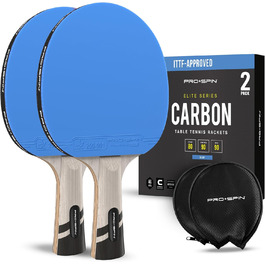 PRO SPIN Набір тенісних столів - Carbon Pro-ракетка, преміум-якість, чудова точність, спін-покриття, товщина гуми 2.0 мм, захисний чохол (2 шт.)