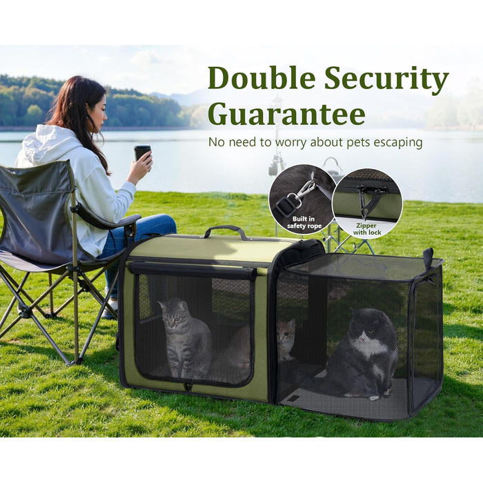 Транспортна переноска для собак Pecute: стабільна, складана, дихаюча, з ролетним вікном, 61 x 52 x 45 см (темно-зелений)