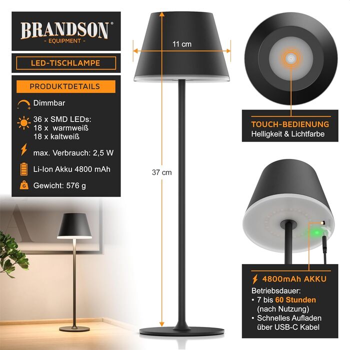 Світлодіодний акумуляторний настільний світильник Brandson з димером та 3 режимами світла (рожевий, чорний набір 3 шт.) - LED лампа на стіл, нічник, для читання, для дому та вулиці