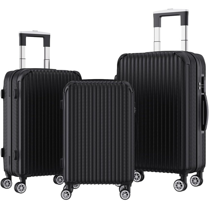 Набір валіз 3 шт. з жорстким корпусом, PC, легкі, міцні, з обертовими колесами на 360° та TSA замком (чорні смуги)