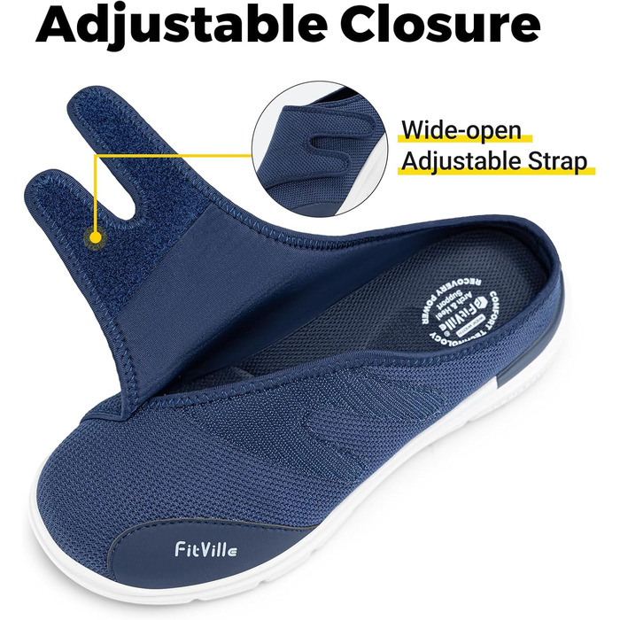 Домашні тапочки FitVille для чоловіків, широкі з клямкою, пантофи для реабілітації, розмір 41 EU, блакитні