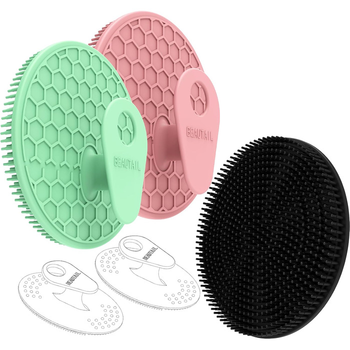 Силіконова щітка для тіла - скрабер для душу, м'які щетинки, для жінок, чоловіків, дітей, чутлива шкіра, 1 шт. (чорний+рожевий+зелений)