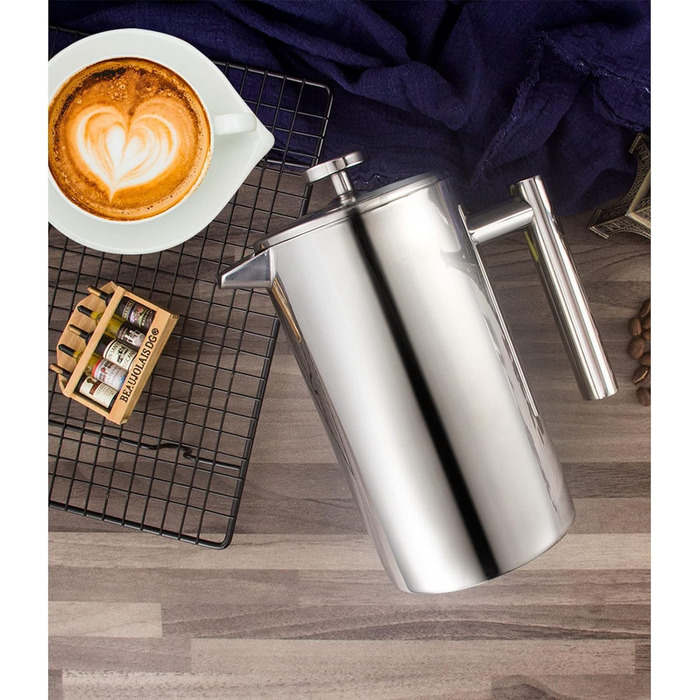 Wrobic French Press Coffee Maker 1.5 Liter Stainless Steel Coffee Maker, Double-Walled Insulated French Press Coffee Pot with 3 Extra Filters (silver, 1500ml) 1500ml Silver