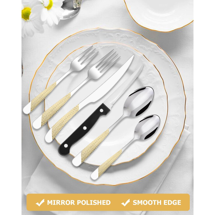 Набір столових приборів на 12 осіб, 36 предметів, нержавіюча сталь. Елегантний столовий прибор, блискучий, придатний для миття в посудомийній машині. Містить ніж, виделку, ложку. 36 предметів, товста версія