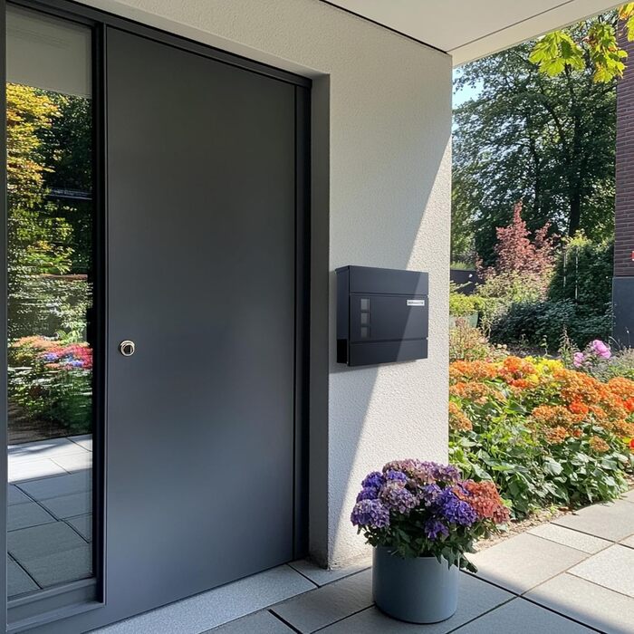 Поштовий ящик Zedelmaier з нержавіючої сталі, індивідуальне гравіювання, з газетницею, замком та 2 ключами, антрацит 33x31x10 см