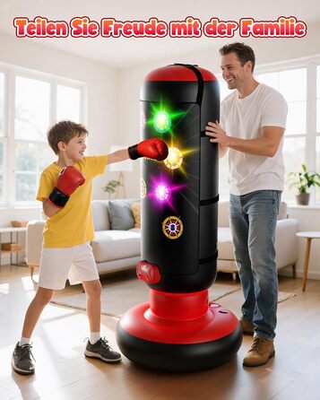 Інтерактивна дитяча боксерська груша з підсвіткою та звуком, надувна, з рукавичками, для хлопчиків 6-12 років, червона