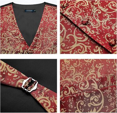 Костюм чоловічий HISDERN: жилет, краватка, кишеньковий хустинка з візерунком павазочок, бургунді XXL