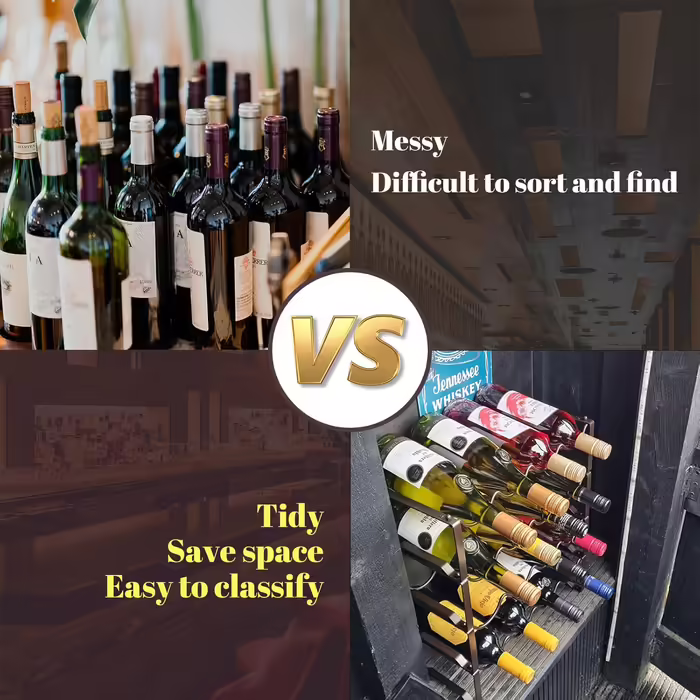 Metal wine rack, stackable bottle rack for cellars, bars, and storage rooms, stable modular expandable bottle and wine storage (4 tiers) (8 bottles)