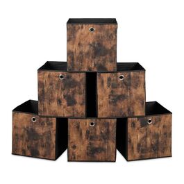 Relaxdays Fabric Storage Boxes with Wood-Look Design, 6-Piece Set