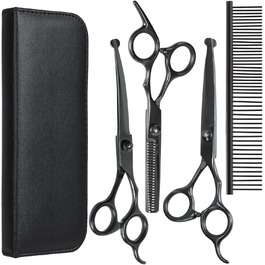 Професійні ножиці для грумінгу собак та котів: титанові, з округлими кінчиками, для грумінгу, з гребінцем (чорні)