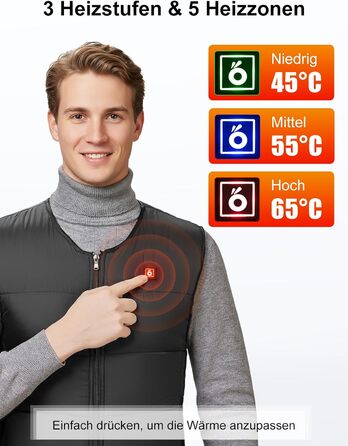 Обогріваючий жилет UNBON з V-подібним вирізом, чоловічий/жіночий, з Powerbank USB 10000mAh, 3 режими нагріву, 5 зон нагріву, чорний