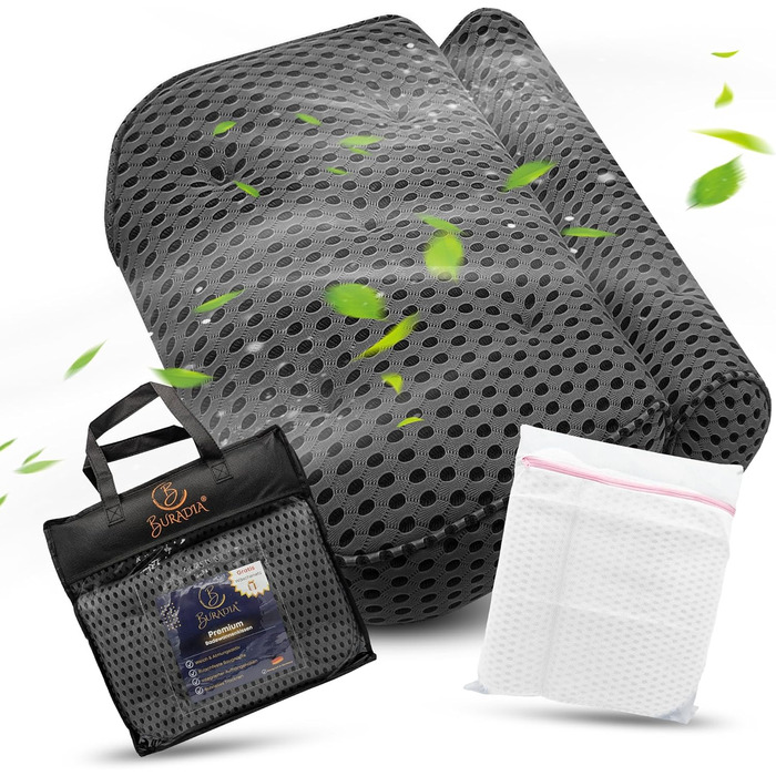 Bath Pillow including Wash Bag - Ultimate Comfort and Relaxation with Latest Air Mesh Technology - Bath Cushion for Bathtub with 7 Strong Suction Cups - Neck Pillow/Head Pillow (gray)