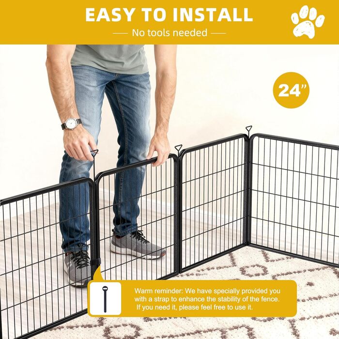 Клітка для собак на вулицю, загін для тварин, вольєр для цуценят, 61x6 панелей, чорний