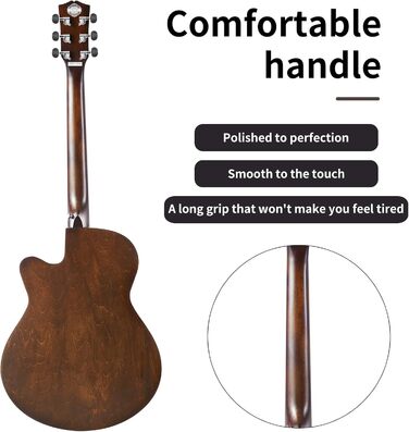 Акустична гітара Soldin 40 дюймів з масивною кришкою з ялини, комплект з аксесуарами (Gigbag, підставка, тюнер, ремінь, каподастр, струни, серветка, медіатори)