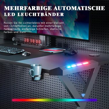Ігровий стіл HLONONE з LED-підсвіткою, комп'ютерний стіл для геймерів 120 x 60 см, чорний