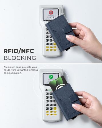 Чоловіче картхолдер VULKIT з RFID блокуванням, з металу, на 3 картки та віконцем для посвідчення, компактний гаманець, шкіряний, з магнітною застібкою, бордовий (справжня шкіра Litchi Navy)