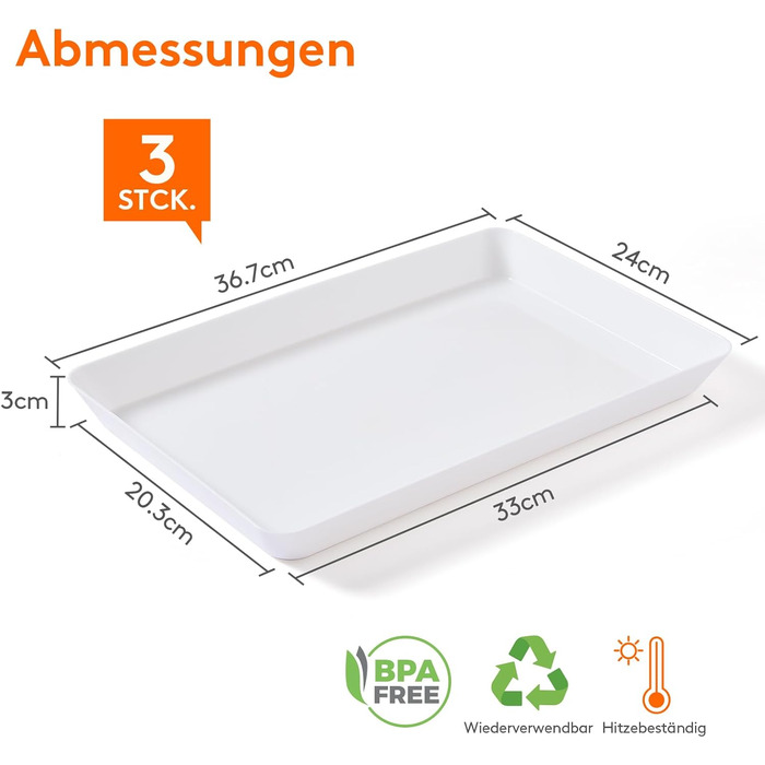 Сервірувальне блюдо Lifewit з пластику, 36,7 x 2 см, велике, набір, BPA-free, багаторазове, для буфетів, свят, пікніків, сніданків та закусок, білий (3)