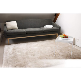 Шкіряний килим з високим ворсом Shaggy, бежевий/кремовий, 140x200 см - елегантний, з блискучою поверхнею