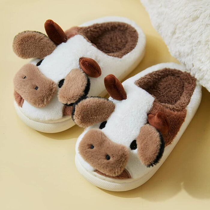 Тапочки-корови для дому: плюшеві, теплі, унісекс, 40/41 EU (колір: кава)