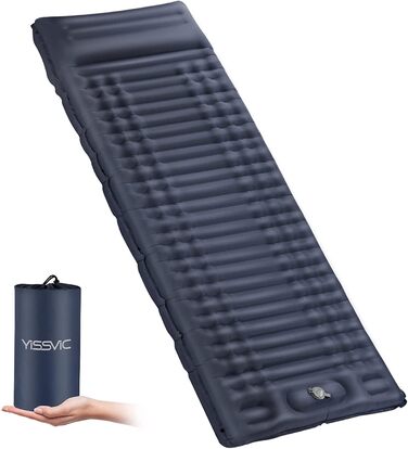 Каремат туристичний Yissvic Isomatte самонадувний з насосом, ультралегкий, для кемпінгу та піших прогулянок, блакитний