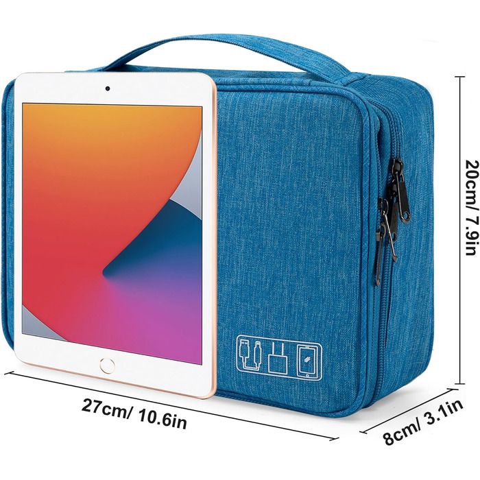 Водонепроникна сумка-органайзер для електроніки 2 відділення, 27x20x8 см, блакитна