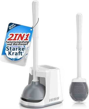 Набір для чищення унітазу з силіконової щітки та поршня, білий, з тримачем, для унітазу