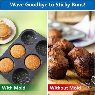 LOPYXBR 3 Pack Burger Buns Baking Mold, 10cm Round Bun Baking Mold, Mini Burger Bun Baking Mold with 6 Cavities, Non-Stick Silicone Bread Mold for Burgers, Bread, Buns, Puffs, Cupcakes
