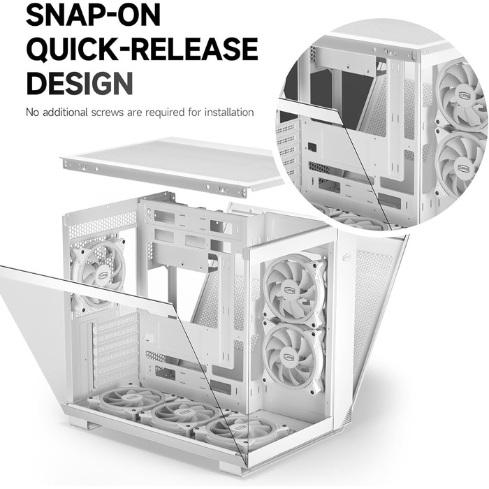 Корпус ПК Tower ATX C3T500 ARGB від PCCOOLER: 6 вентиляторів ARGB, підтримка RTX 40, скляна панель, безрамна конструкція (білий)