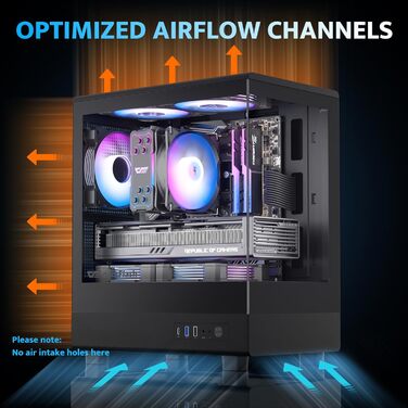 darkFlash DB330M: Чорний корпус для ігрового ПК Micro-ATX з 3 RGB вентиляторами, підтримка AIO 240мм, Typ-C