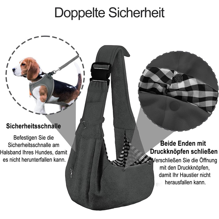 PetLoft Сумка-переноска для собак, реверсивна, регульована, Cross-Body Carrier для собак/котів/кроликів (темно-сірий)