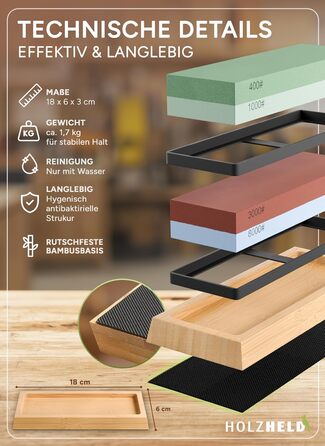 Набір для заточування ножів та інструментів Schleifstein: 400/1000/3000/8000 гріт, шкіра, кутник для заточування