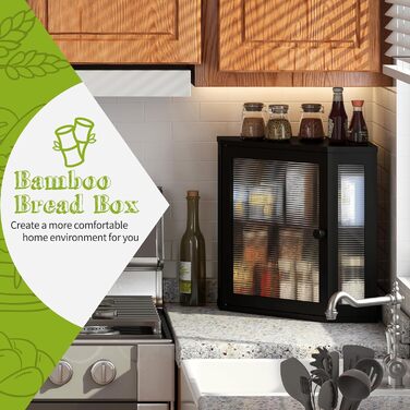 Чорний бамбуковий контейнер для хліба Eck-Brotkasten, великий, двошаровий, для кухні та робочої поверхні