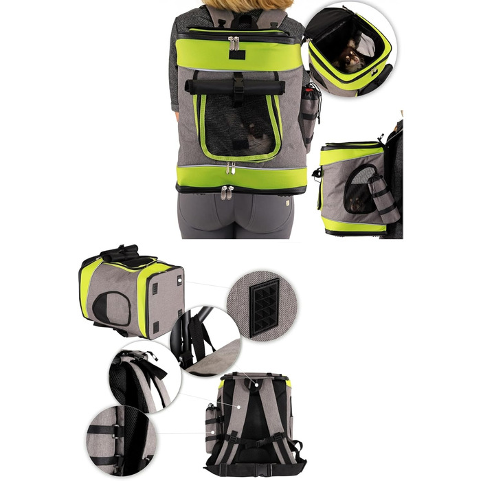 Сумка-рюкзак для транспортування котів Lionto, 34x30x42 см, сіра/зелена