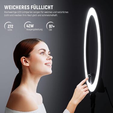 NEEWER Кольцеве світло 20 дюймів LED з триподом та тримачем для телефону, 44 Вт, 3200K-5600K, з акумулятором, USB-живлення для макіяжу, тату, вій, YouTube, TikTok, відеозйомки (SRP18-2.4G)