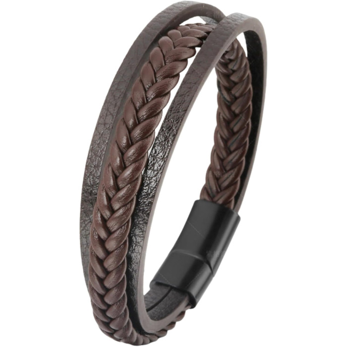 Чоловічий браслет з натуральної шкіри, плетіння ручної роботи. Браслет для чоловіків зі сталевою застібкою, шкіряний браслет з телячої шкіри, широкий браслет з магнітною застібкою.