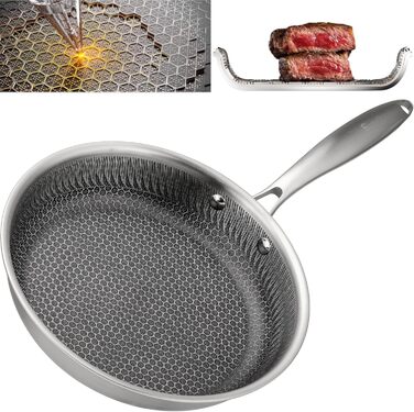 Пан з антипригарним покриттям EliteHoff 28 см, нержавіюча сталь, індукційний, для всіх плит, PFOA-free, для духовки та посудомийної машини, сріблястий (E-7547)