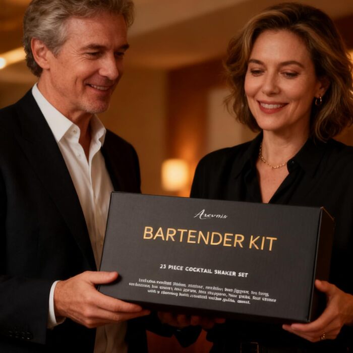 Набір бармена на 23 деталі з підставкою | Комплект шейкерів для коктейлів з усіма необхідними інструментами: шейкер Мартіні, сито, ложка, мадлер, для дому, бару, вечірки (шоколадний)