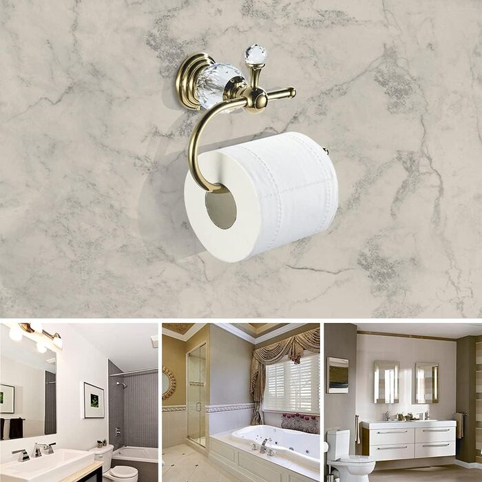 Toilet paper holder, polished, gold-colored, brass, crystal, tissue holder, bathroom accessories, wall mount