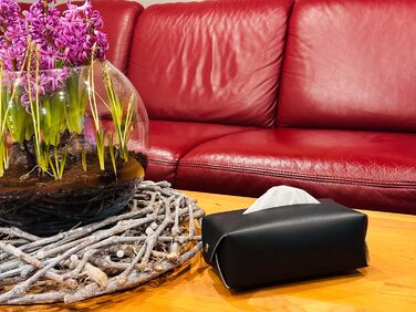 Genuine Leather Cosmetic Tissue Box, Handcrafted, Made in Italy, Perfect for Living Room, Bathroom, Kitchens, and Office/Practice (Black)