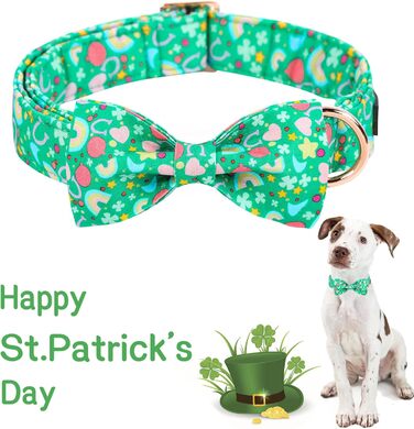 Нашийник для собак на День Святого Патріка з бантиком, зелений, з кишенькою, для дітей та дорослих, універсальний розмір, білий трилистник (S, райдужний трилистник)